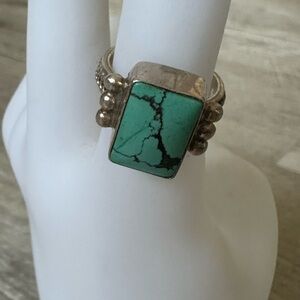 Turquoise Silver Ring - Size 6.5